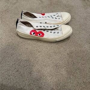 Comme des Garcons White and Red Heart Sneakers with Rubber Sole